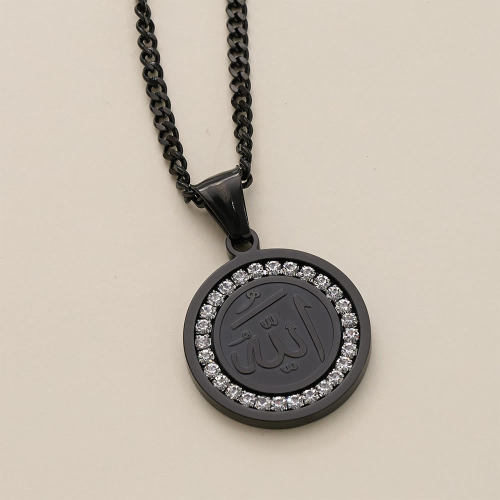 HilalHaven Blessed Orb Round Medallion Pendant  — Sparkling Crystal Frame Premium Polished Stainless Steel Carved Pendant - image 12