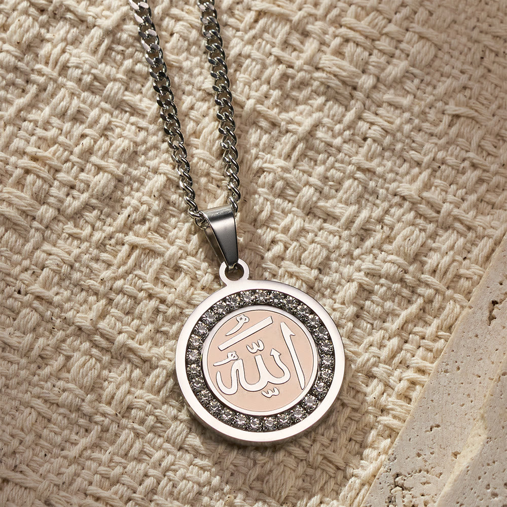HilalHaven Blessed Orb Round Medallion Pendant  — Sparkling Crystal Frame Premium Polished Stainless Steel Carved Pendant - image 6