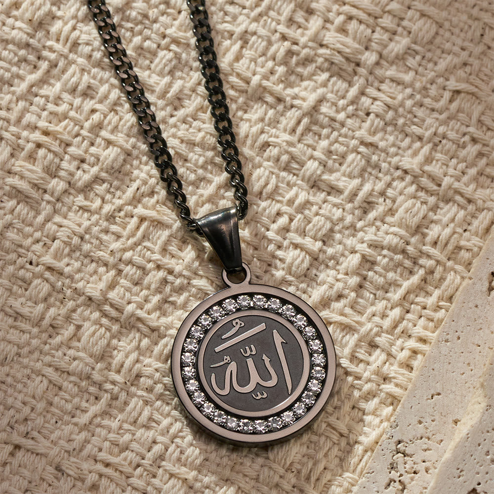 HilalHaven Blessed Orb Round Medallion Pendant  — Sparkling Crystal Frame Premium Polished Stainless Steel Carved Pendant - image 10