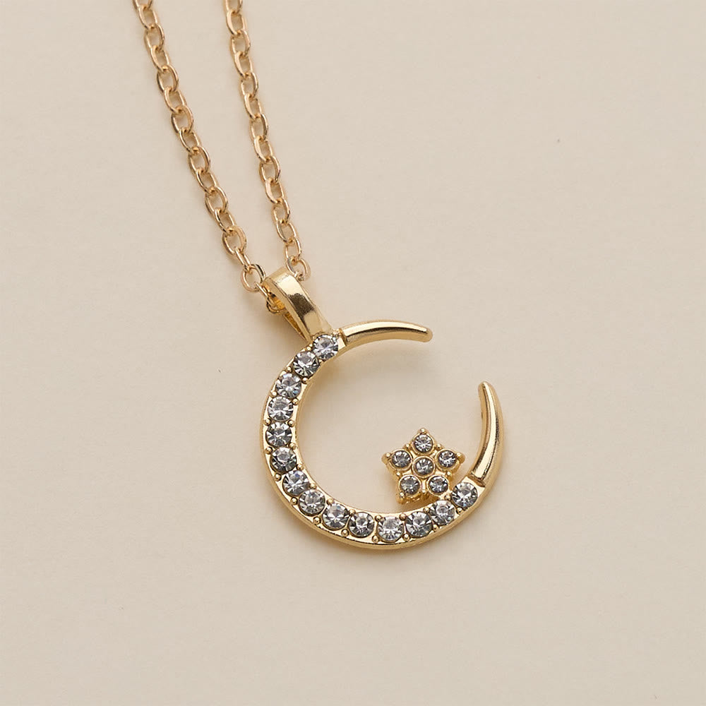 FREE Today: Night Serenity Crescent Star Necklace — Inlaid Rhinestone Gloss Electroplated Zinc Alloy Unisex Charm - image 3