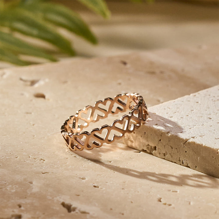 HilalHaven Bound Tenderness Linked Heart Ring - Rose Golden - US10 - image 5
