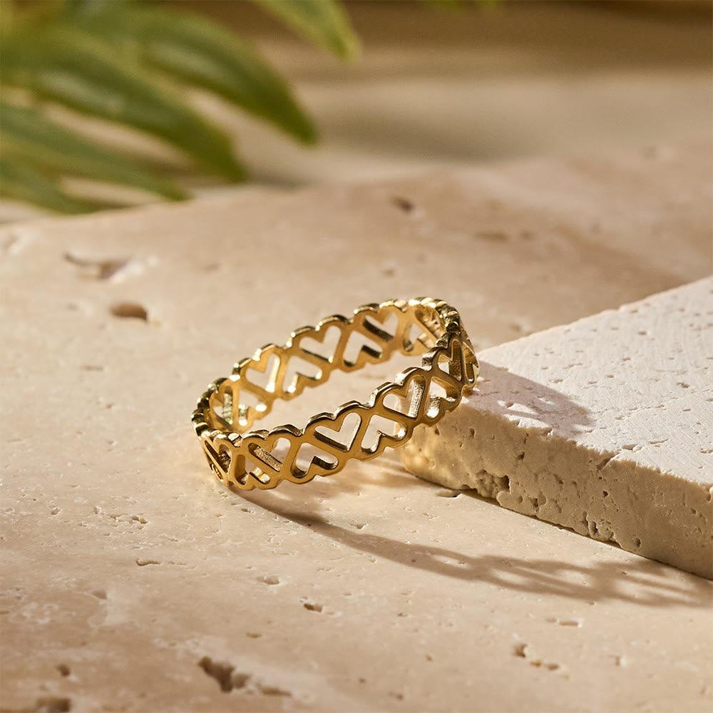 HilalHaven Bound Tenderness Linked Heart Ring - Golden - US10 - image 1