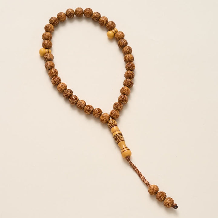 HilalHaven Timber Serenade Textured Carved 33 Beads Tasbih — Artisan-Crafted Natural Wood Pocket Prayer Strand - image 6