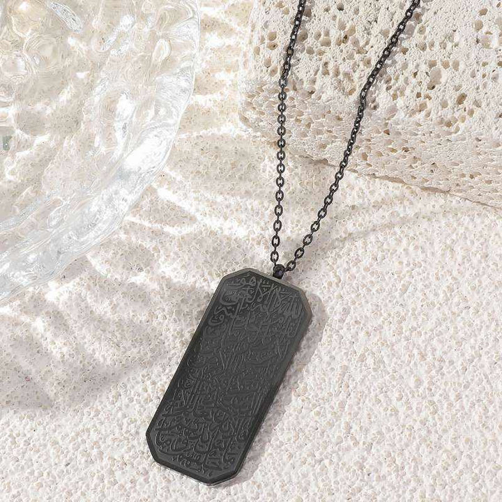 HilalHaven Written Solace Octagonal Edge Bar Pendant — Full-surface Engraving Gloss Stainless Steel Versatile Length Necklace - Black - image 4