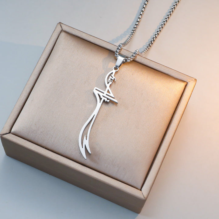 HilalHaven Guardian Stroke Flowing Script Blade Pendant — Precision Cut Vacuum Plated Titanium Steel Daily Wear Necklace - Silver - image 2