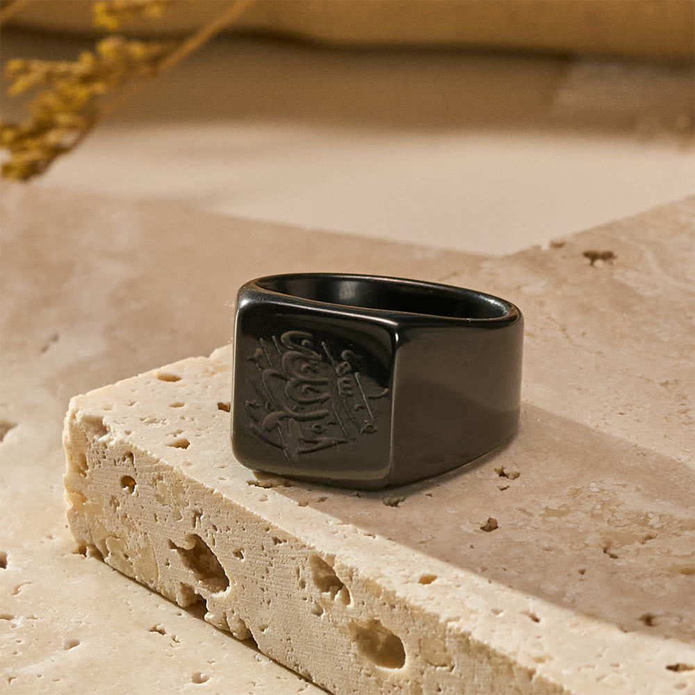 HilalHaven Stainless Steel Square Signet Ring——Allah Calligraphy Engraved Jewelry for Men &amp; Women - Black - US10 - image 8
