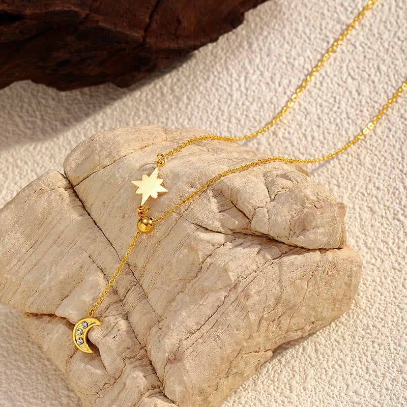 HilalHaven Evening Serene Floating Crescent Moon&Star Necklace - image 1