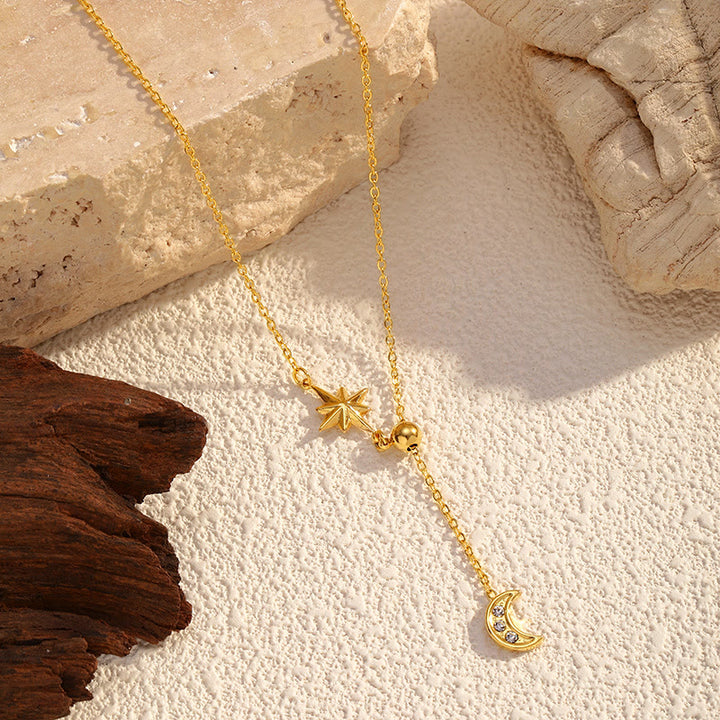 HilalHaven Evening Serene Floating Crescent Moon&amp;Star Necklace - image 0