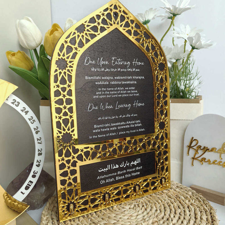 HilalHaven Hearth Haven Arched Geometric Script Key Holder — Openwork Frame Timber Entryway Wall Decor - image 4