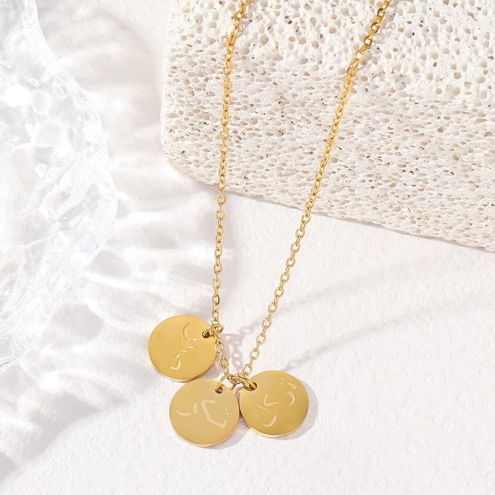 HilalHaven Trio Grace Arabic Calligraphy Three Round Disc Inscribed Necklace - Golden - image 0