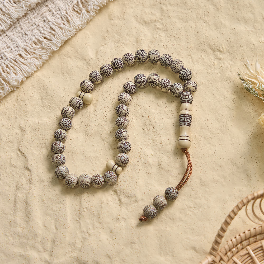 HilalHaven Timber Serenade Textured Carved 33 Beads Tasbih — Artisan-Crafted Natural Wood Pocket Prayer Strand - image 8