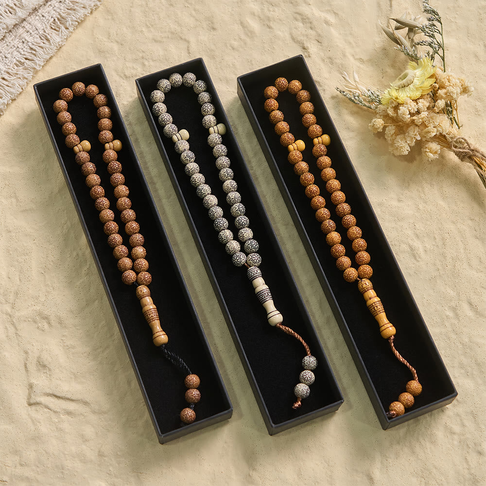 HilalHaven Timber Serenade Textured Carved 33 Beads Tasbih — Artisan-Crafted Natural Wood Pocket Prayer Strand - image 1