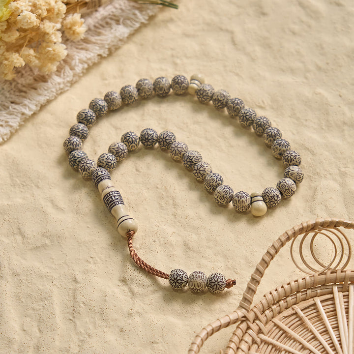 HilalHaven Timber Serenade Textured Carved 33 Beads Tasbih — Artisan-Crafted Natural Wood Pocket Prayer Strand - Cream White - image 7