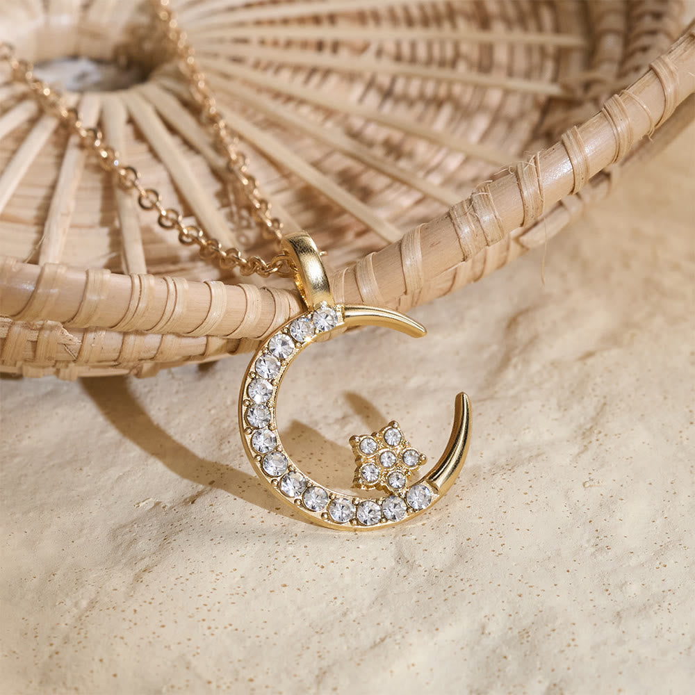 FREE Today: Night Serenity Crescent Star Necklace — Inlaid Rhinestone Gloss Electroplated Zinc Alloy Unisex Charm - Golden - image 0