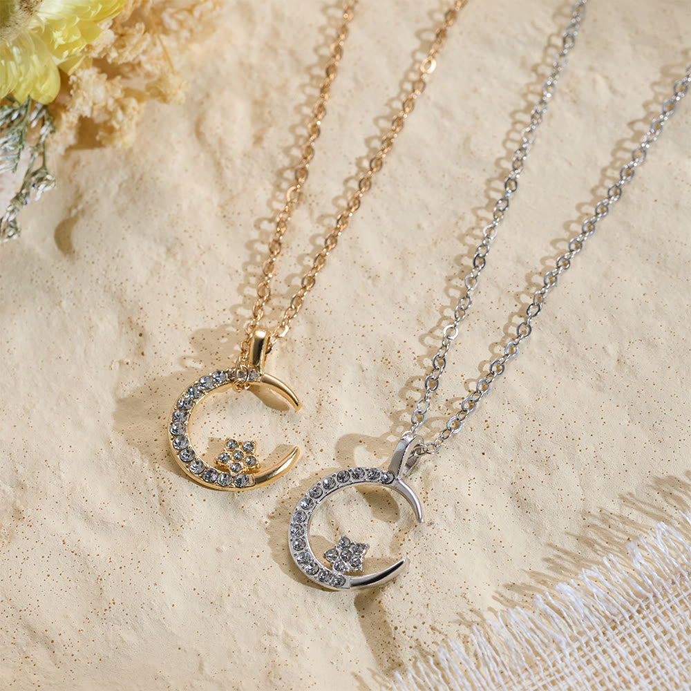 FREE Today: Night Serenity Crescent Star Necklace — Inlaid Rhinestone Gloss Electroplated Zinc Alloy Unisex Charm - image 1