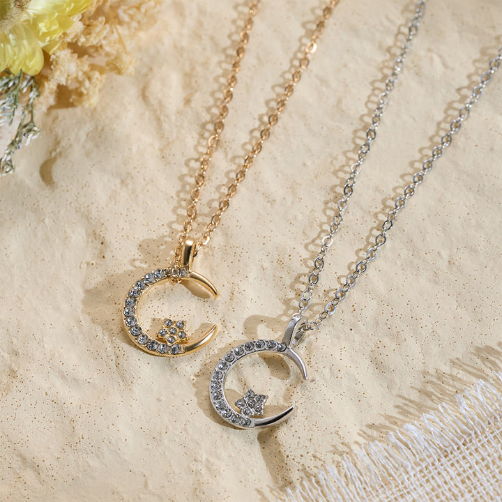 FREE Today: Night Serenity Crescent Star Necklace — Inlaid Rhinestone Gloss Electroplated Zinc Alloy Unisex Charm - image 1