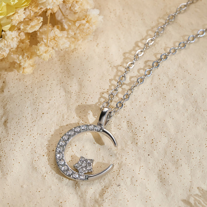 FREE Today: Night Serenity Crescent Star Necklace — Inlaid Rhinestone Gloss Electroplated Zinc Alloy Unisex Charm - image 5