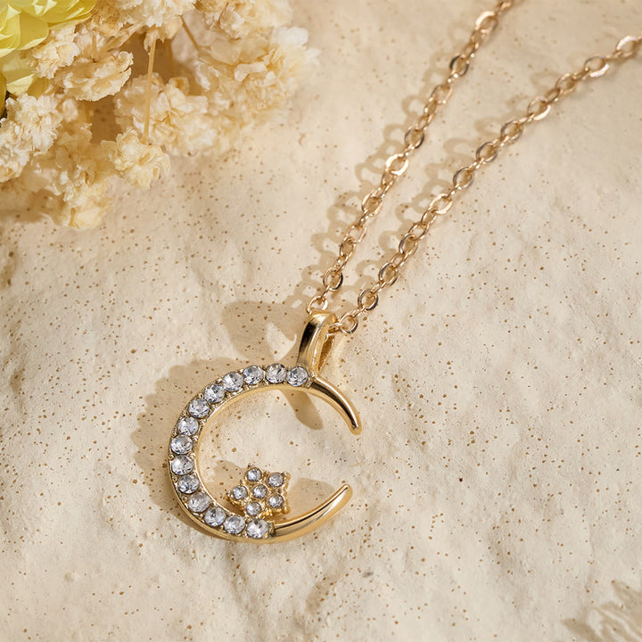 HilalHaven Night Serenity Crescent Star Pendant — Inlaid Rhinestone Gloss Electroplated Zinc Alloy Unisex Charm - image 2