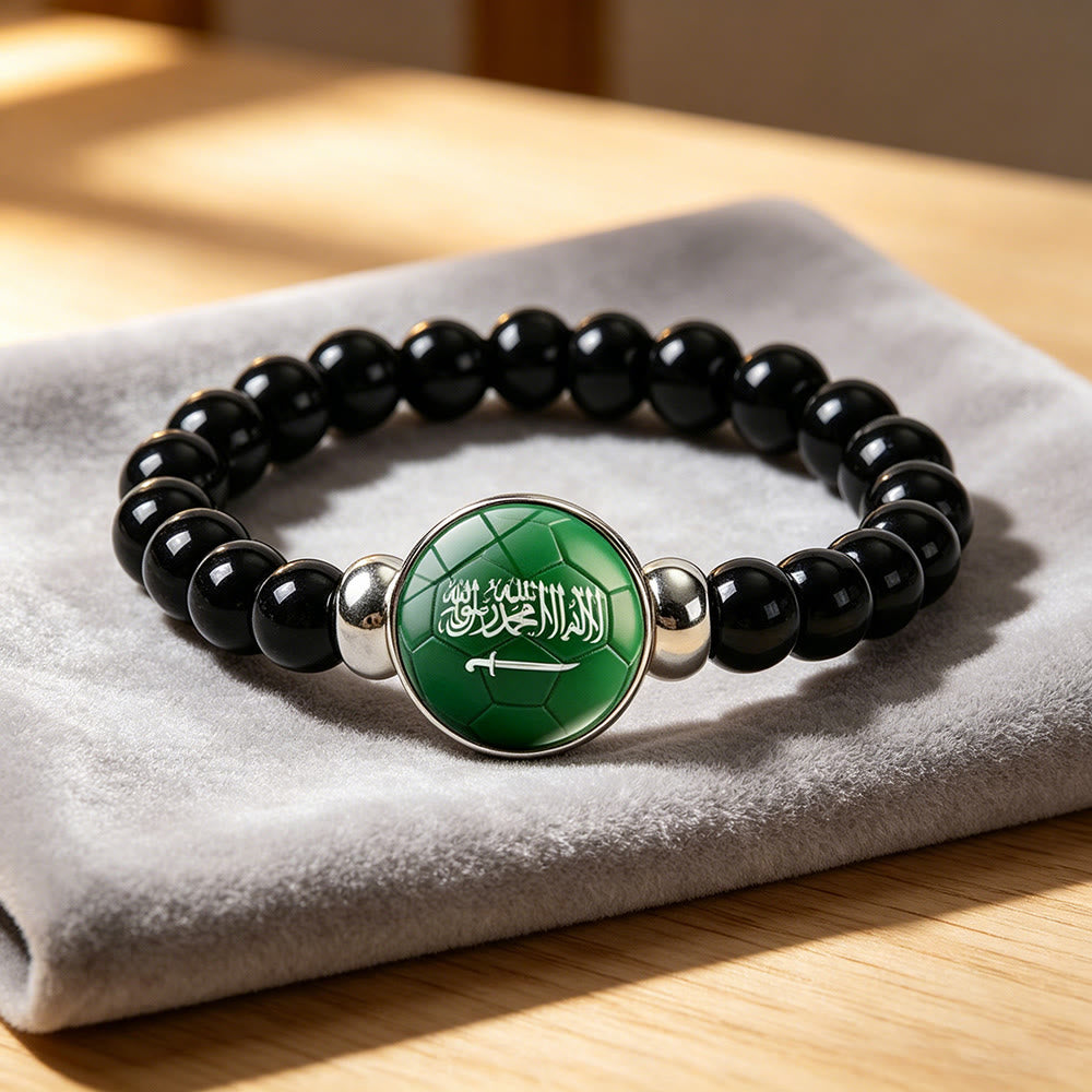 HilalHaven Desert Kick Heritage Crest Beaded Bracelet — Hand-strung Black Glass Bead Unisex Fan Wristband - Saudi Arabia National Football Team - image 0