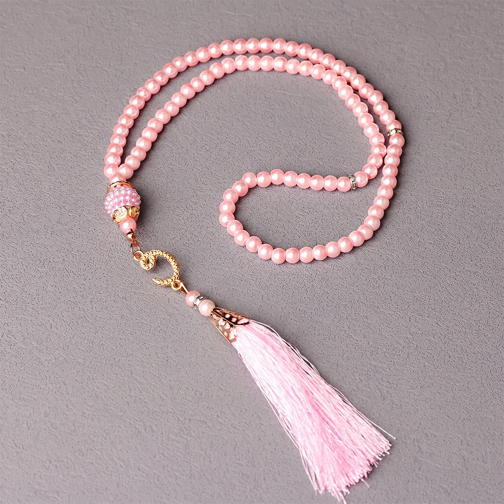 HilalHaven 6mm Round Faux Pearl Glass Tasbih with Tassel — Handcrafted Modern Minimalist Islamic Prayer Beads - image 0