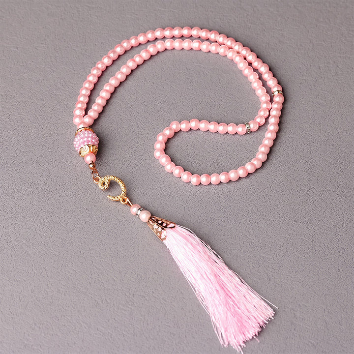 HilalHaven 6mm Round Faux Pearl Glass Tasbih with Tassel — Handcrafted Modern Minimalist Islamic Prayer Beads - image 0