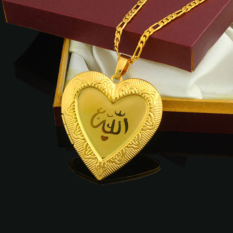 HilalHaven Loving Verse Allah Heart-shaped Locket Pendant Necklace - Heart-shaped Locket Necklace - image 1