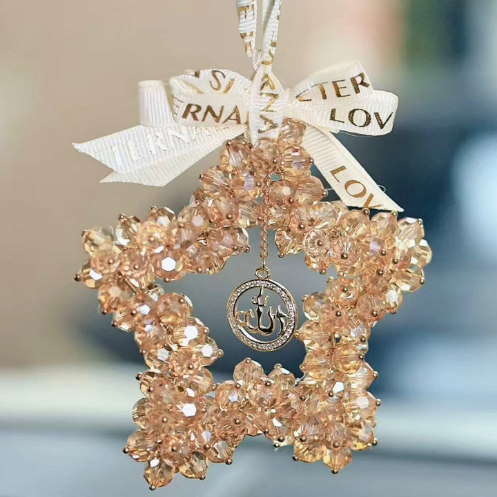 HilalHaven Starlight Journey Allah Crystal Star Car Charm — Bow-tied Gemstone Rearview Mirror Ornament - image 0