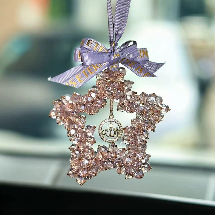 HilalHaven Starlight Journey Allah Crystal Star Car Charm — Bow-tied Gemstone Rearview Mirror Ornament - image 18