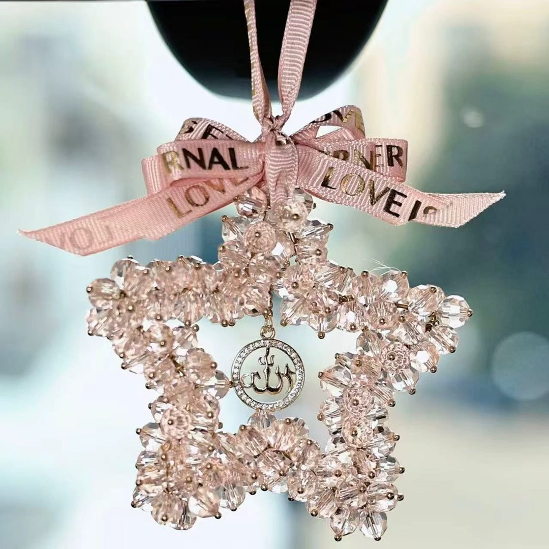 HilalHaven Starlight Journey Allah Crystal Star Car Charm — Bow-tied Gemstone Rearview Mirror Ornament - image 12
