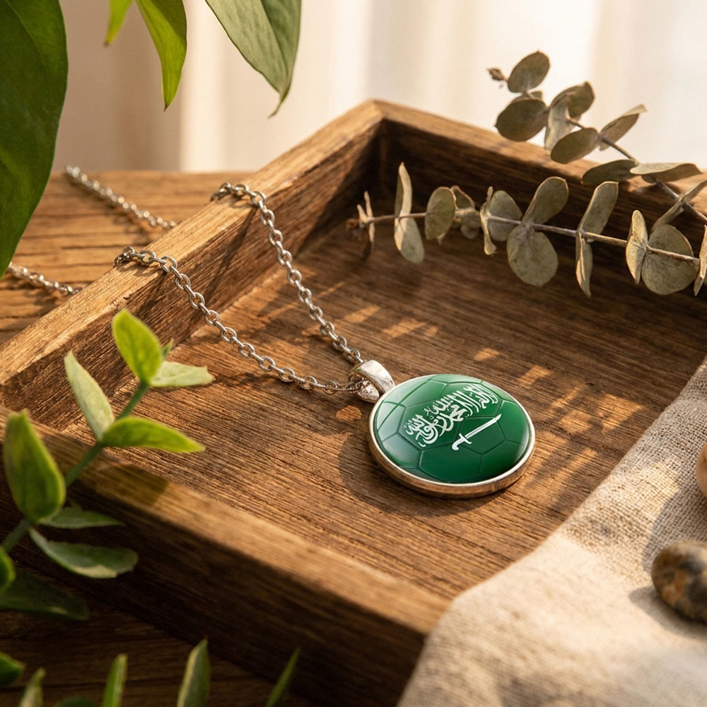 HilalHaven Pitch Verse Saudi Team Football Crest Necklace — World Cup Themed Alloy Pendant - image 3