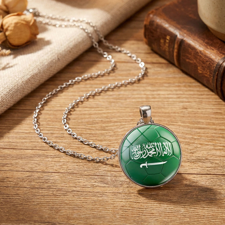 HilalHaven Pitch Verse Saudi Team Football Crest Necklace — World Cup Themed Alloy Pendant - Saudi Team - image 0