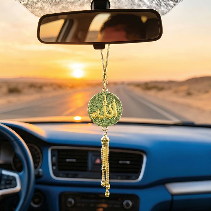 HilalHaven Virtue Glow Tasseled Crystal Allah Car Charm  - Light Green - image 1