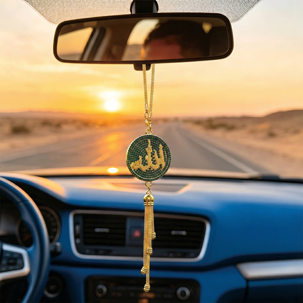 HilalHaven Virtue Glow Tasseled Crystal Allah Car Charm  - Dark Green - image 2