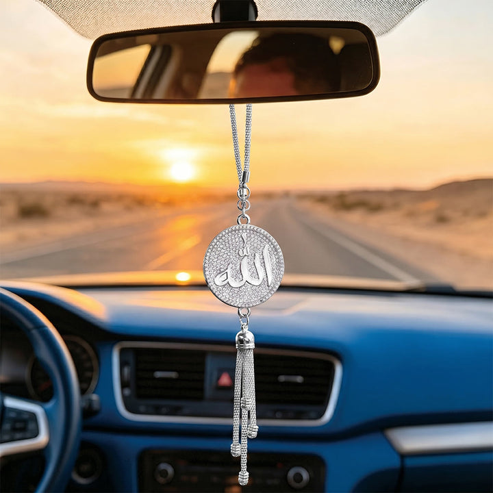 HilalHaven Virtue Glow Tasseled Crystal Allah Car Charm  - Silver - image 3
