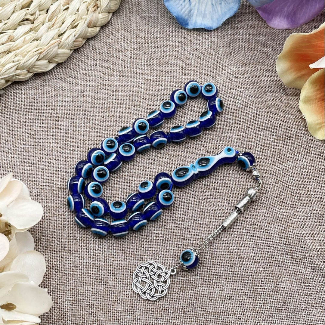 ：HilalHaven Gaze of Calm Evil Eye 33 Beads Tasbih - Blue Evil Eye - image 0