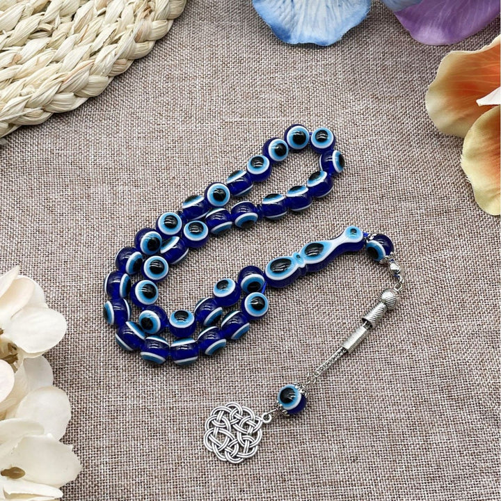 ：HilalHaven Gaze of Calm Evil Eye 33 Beads Tasbih - Blue Evil Eye - image 0