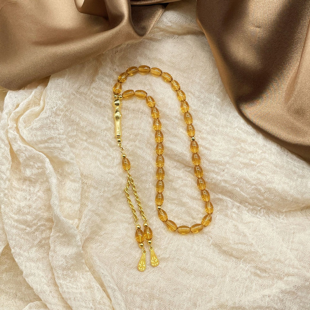 HilalHaven Serene Reflection Oval Glass 33 Beads Tasbih - Yellow - image 1