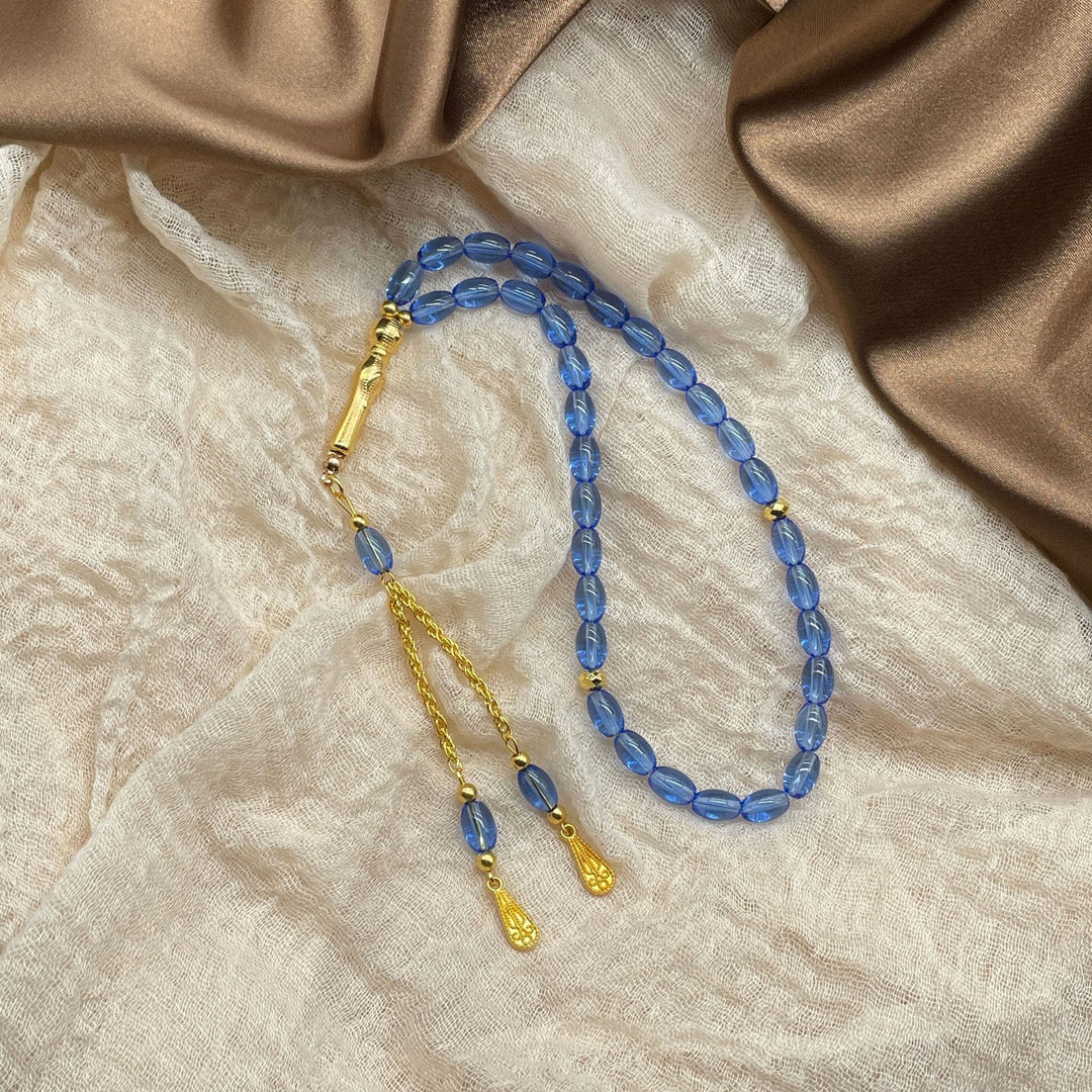HilalHaven Serene Reflection Oval Glass 33 Beads Tasbih - Blue - image 2