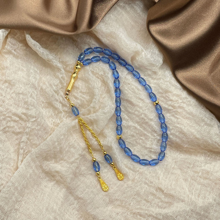 HilalHaven Serene Reflection Oval Glass 33 Beads Tasbih - Blue - image 2