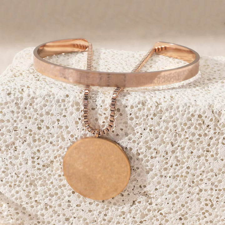 HilalHaven Peaceful Legacy Ayatul Kursi Engraved Set — Bracelet &amp; Round Pendant Necklace - Rose Golden - image 1