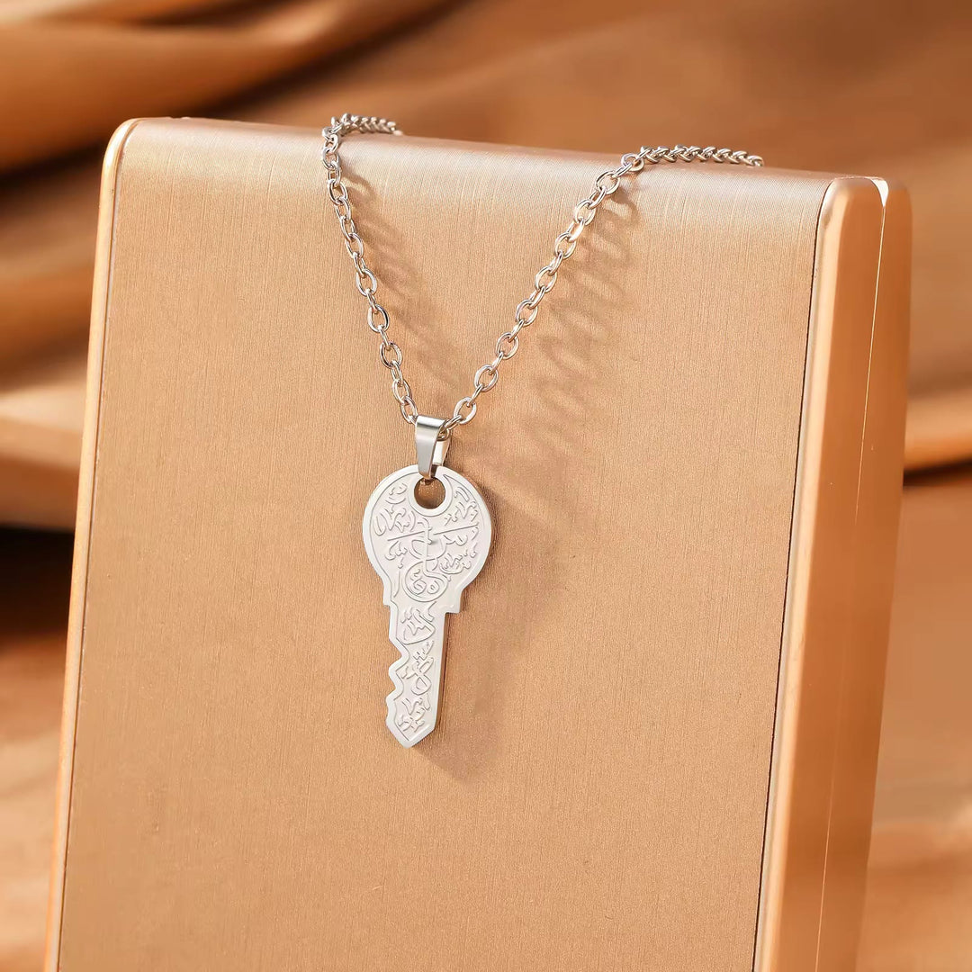 HilalHaven Guiding Key Ayatul Kursi Engraved Pendant Necklace - Silver Key - image 1