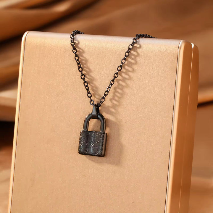 HilalHaven Bonded Script Ayatul Kursi Engraved Padlock Pendant Necklace - Black Padlock - image 2