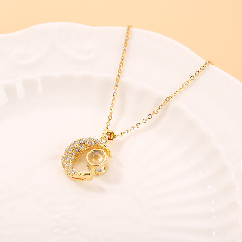 HilalHaven Crescent's Secret Projection Pendant Necklace  - Golden Crescent Moon - image 1