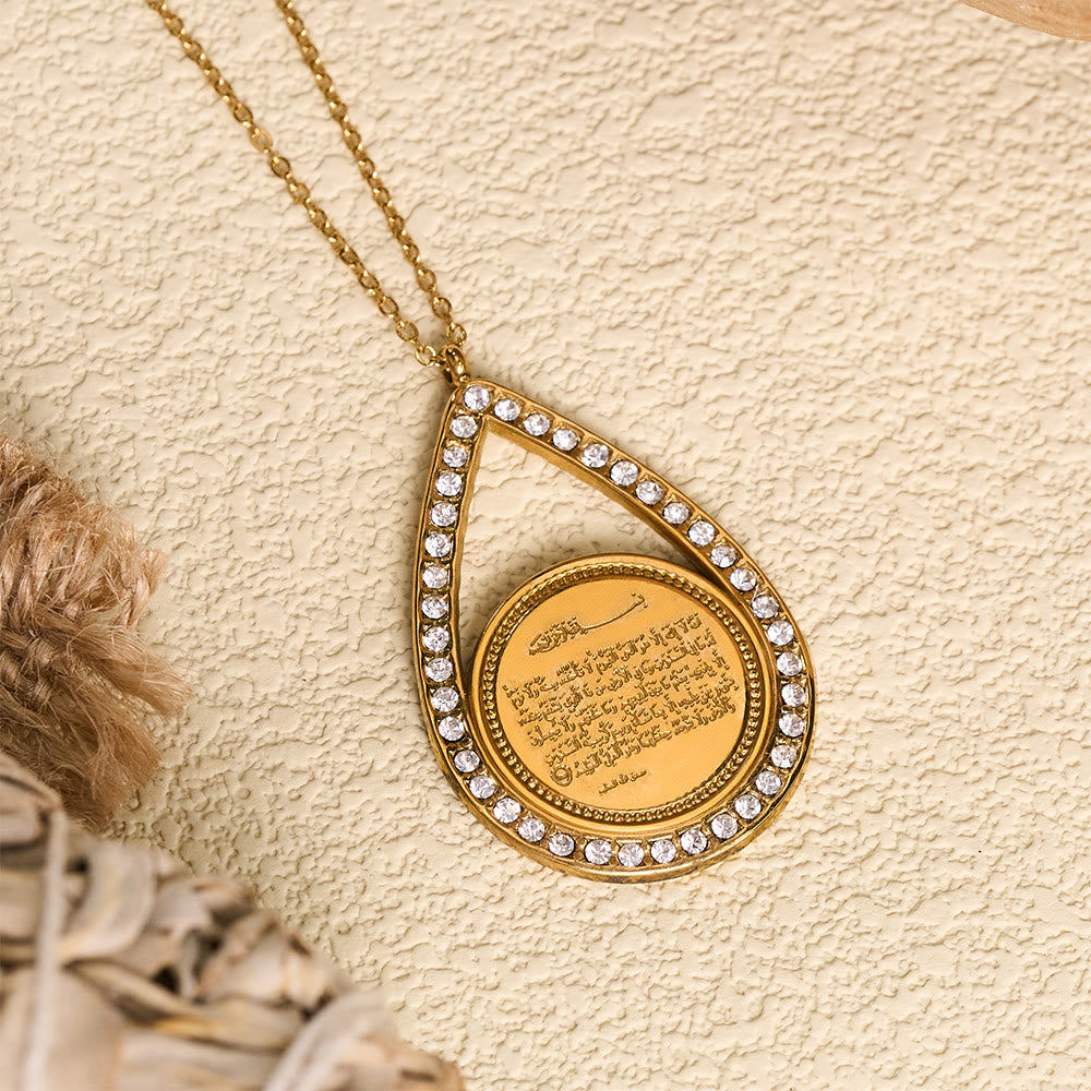 HilalHaven Glimmered Drop Ayatul Kursi Verse Teardrop Inlaid Pendant Necklace - image 4
