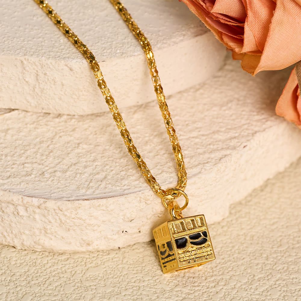 HilalHaven Hallowed Frame Mini Kaaba Structure Pendant Necklace - Golden Kaaba - image 2