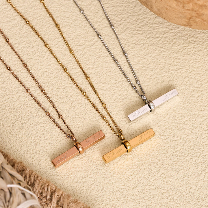 HilalHaven Linear Epithet Salah-Sucess&amp;Sabr-Patience Rotating Bar Necklace - image 0