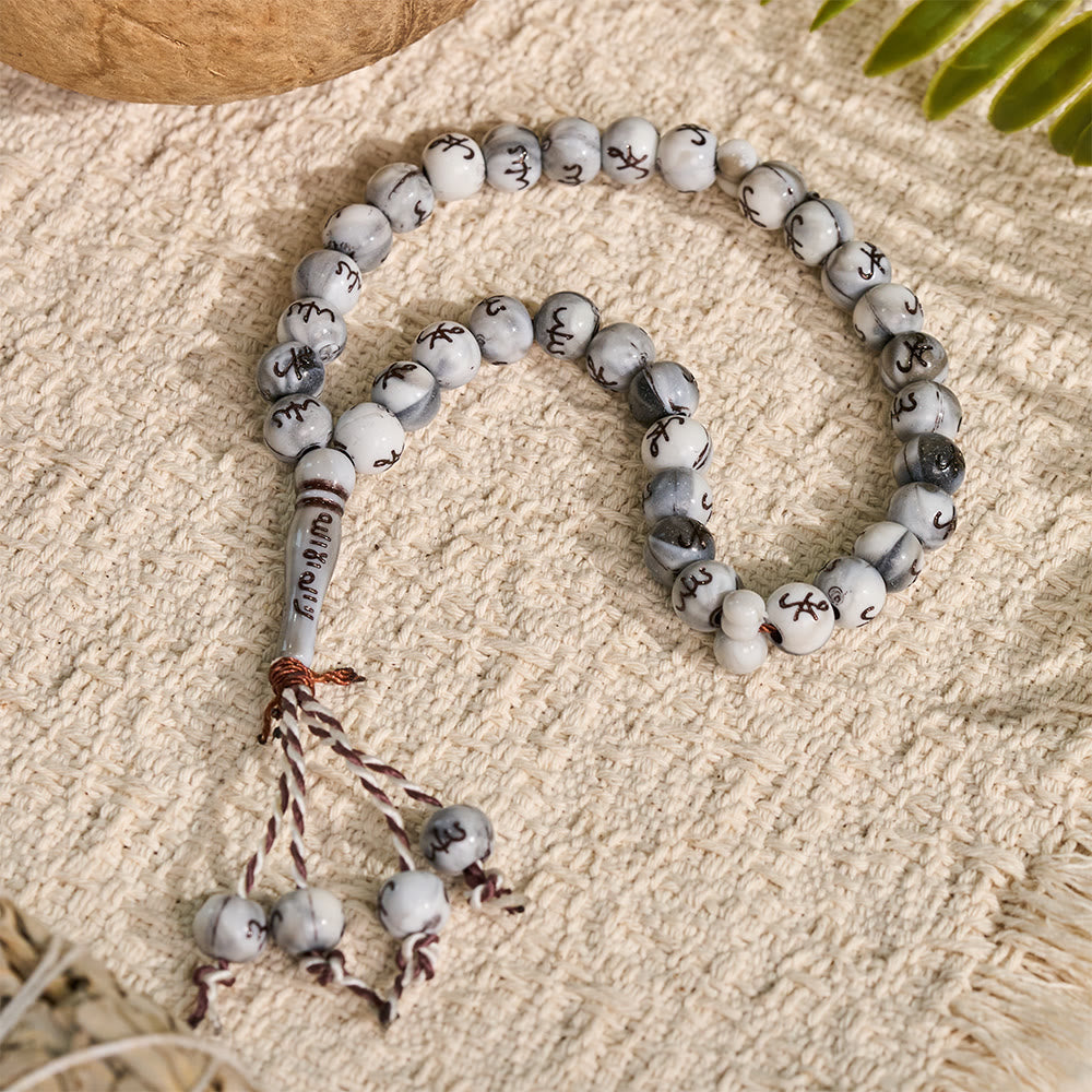 HilalHaven Marbled Inscriptions Handcrafted 33 Beads Tasbiih - White - image 5