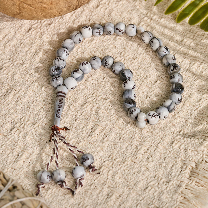 HilalHaven Marbled Inscriptions Handcrafted 33 Beads Tasbiih - White - image 5