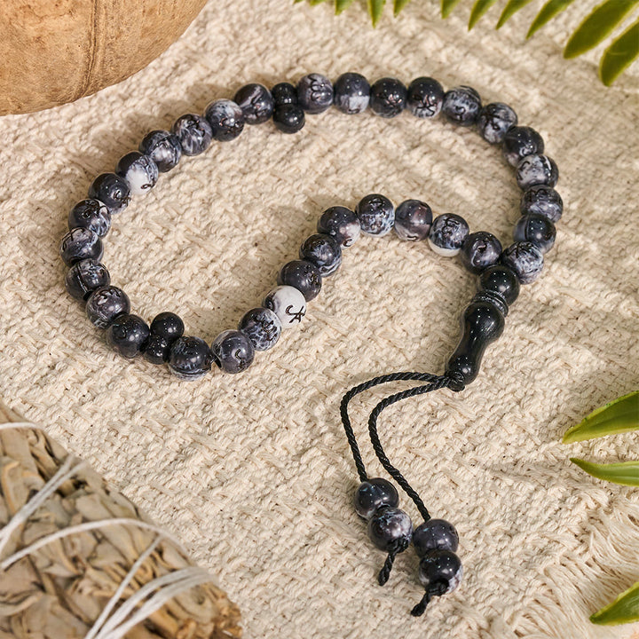 HilalHaven Marbled Inscriptions Handcrafted 33 Beads Tasbiih - image 1