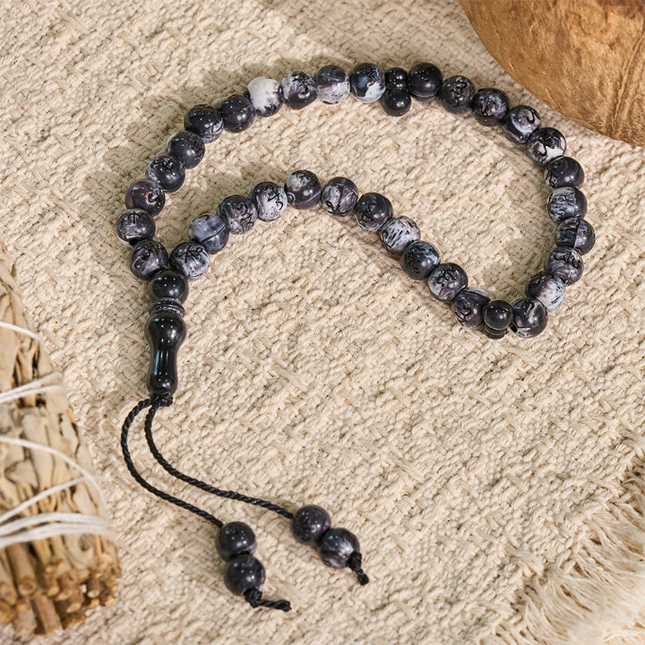 HilalHaven Marbled Inscriptions Handcrafted 33 Beads Tasbiih - Black - image 0